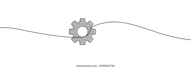 Simple continuous line drawing of gear in a minimalist style with grey color. One line icon. Continuous line gear icon. Vector illustration.