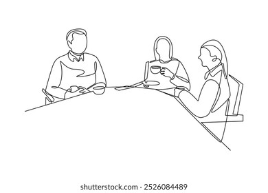 simple continuous line drawing of a group of people at a gathering agenda while enjoying food. Gathering minimalist Concept. Simple line, Gathering, People.