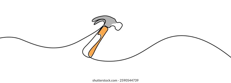 Simple continuous line drawing of a hammer designed in a minimalist style with color. One line icon. Continuous line hammer icon. Vector illustration.