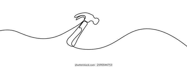 Simple continuous line drawing of a hammer designed in a minimalist style. One line icon. Continuous line hammer icon. Vector illustration.