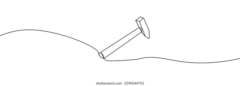 Simple continuous line drawing of a hammer designed in a minimalist style. One line icon. Continuous line hammer icon. Vector illustration.