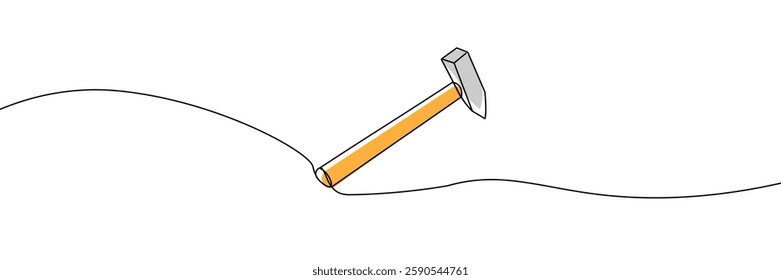 Simple continuous line drawing of a hammer designed in a minimalist style with color. One line icon. Continuous line hammer icon. Vector illustration.