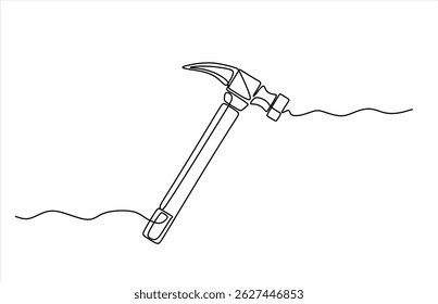 Simple continuous line drawing of a hammer designed in a minimalist style. One line icon. Continuous line hammer icon. Vector illustration. Editable stroke