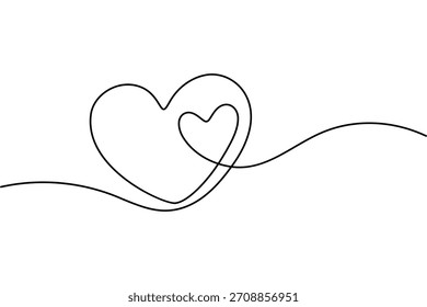 Desenho de linha contínua simples de uma forma de coração em uma onda fluente.