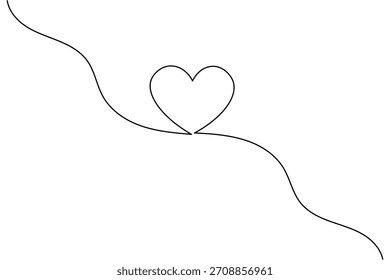 Dibujo de línea continuo simple de una forma de corazón en una onda que fluye.