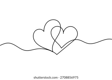 Simple continuous line drawing of a heart shape on a flowing wave.