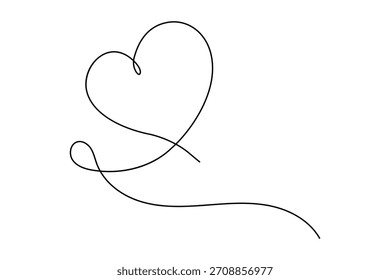 Desenho de linha contínua simples de uma forma de coração em uma onda fluente.