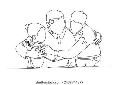 Simple continuous line drawing icon Family gathering. Picture of child hugging his father just returning from work. Simple line. International Family minimalist concept.