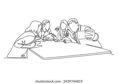Simple continuous line drawing icon Family gathering. Picture of a group of people capturing moments of togetherness. Simple line. International Family minimalist concept.