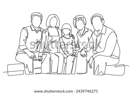 Simple continuous line drawing icon Family gathering. Picture of A large family is gathered together on a sofa. Simple line. International Family minimalist concept.