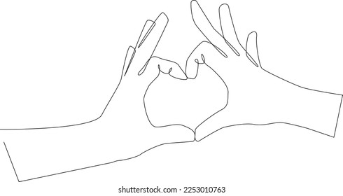 Simple continuous line drawing of love or heart shape from two hands. Simple valentine concept. Simple line, heart, valentine. Continuous line. 