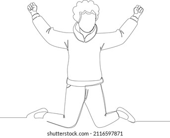 Simple continuous line drawing of male jump when feel so happy. Vector illustration. Happy free.