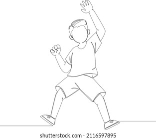 Simple continuous line drawing of male jump when feel so happy. Vector illustration. Happy free.