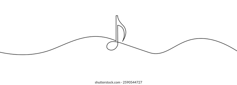 A simple continuous line drawing of a musical note in a minimalist and abstract style. One line icon. Continuous line musical note icon. Vector illustration.