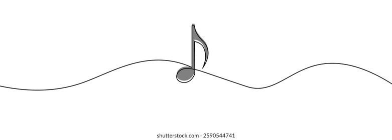 A simple continuous line drawing of a musical note in a minimalist and abstract style with color. One line icon. Continuous line musical note icon. Vector illustration.