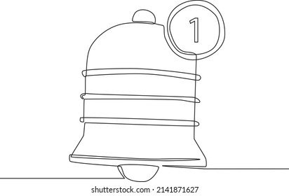 Simple continuous line drawing a simple Notification bell. Draw in black and white background. Vector illustration.