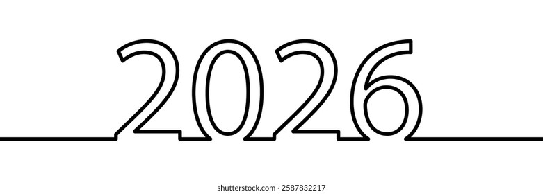 A simple continuous line drawing of the number 2026, symbolizing the upcoming year, future events, and new beginnings in a modern style. Vector illustration
