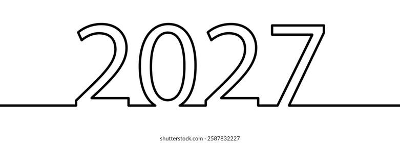 A simple continuous line drawing of the number 2027, symbolizing the upcoming year, future events, and new beginnings in a modern style.
