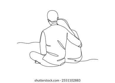 Simple continuous line drawing ofA couple of lovers are dating on the beach. Hobby minimalist concept, weekend activity.