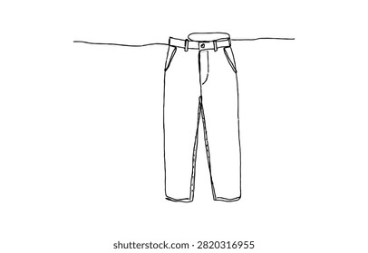 Simple continuous line drawing of a pair of pants hanging on a clothesline