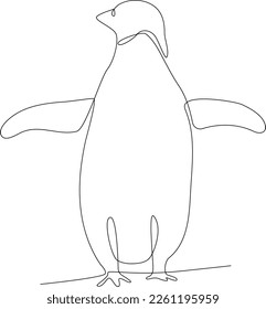 A simple continuous line drawing of a penguin. Minimalist Animals concept, simple line, vector illustration, black and white design.