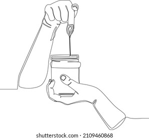 Simple continuous line drawing of people get ready for spreading a bread with chocolate topping. Chocolate topping. Topping Related Vector Line Icons. Vector illustration.