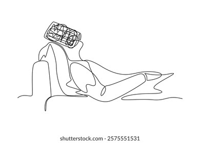 Simple Continuous line drawing of people fall asleep because they are tired. critical thinking concept.