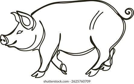 Simple Continuous Line Drawing Of A Pig Illustration In Vector Format