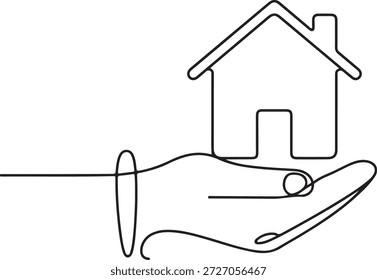 Dibujo de línea continua simple del cuidado y Asistencia de la propiedad