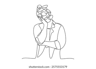 Simple Continuous line drawing of scribble continues line tired people. critical thinking concept.