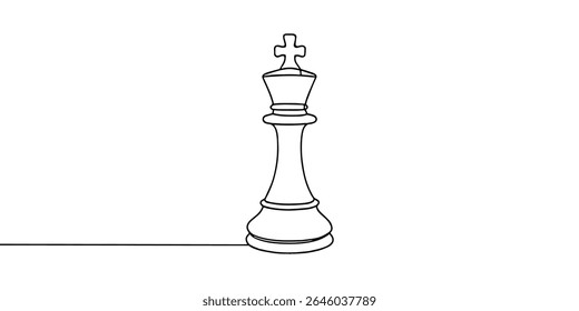 Simple continuous line drawing of a single chess king piece, symbolizing leadership, strategy, power, and decision making in minimal style.
