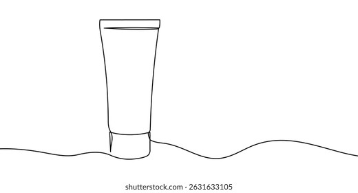 Desenho de linha contínua simples de um tubo de cuidados da pele em pé, com um design limpo e minimalista. Linha contínua ícone do tubo de cuidados com a pele. Ilustração vetorial 
