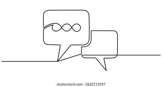 A simple continuous line drawing of a speech bubble with a flowing curve, on a white background. Speech Bubble Continuous Line Icon. A single line drawing of a speech bubble. Vector illustration.