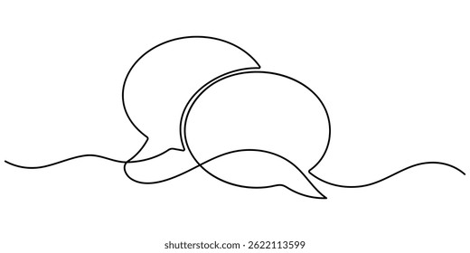 A simple continuous line drawing of a speech bubble with a flowing curve, on a white background. Speech Bubble Continuous Line Icon. A single line drawing of a speech bubble. Vector illustration.