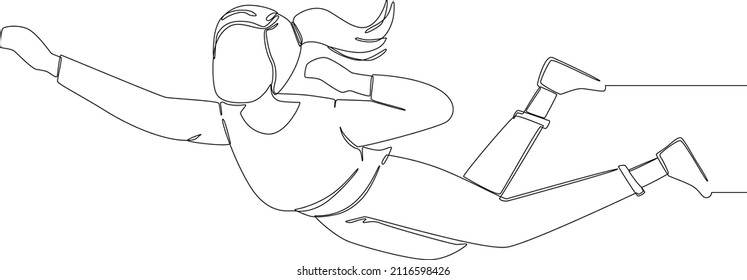 Simple continuous line drawing of super mom very spirit for do anything. Vector illustration. Happy free.