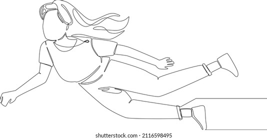Simple continuous line drawing of super mom very spirit for do anything. Vector illustration. Happy free.