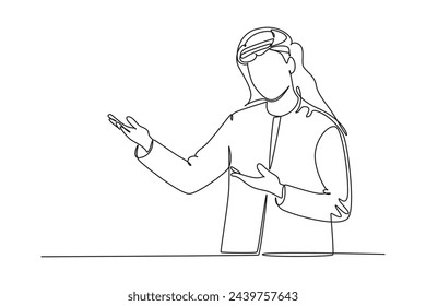 Simple continuous line drawing traditional culture icon. Picture of arabic man using muslim clothing . Simple line. International Traditional Culture minimalist concept.