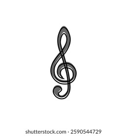 Simple continuous line drawing of a treble clef, symbolizing music, melody, creativity in a minimalist style with color. One line icon. Continuous line treble clef icon. Vector illustration.