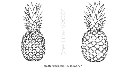 Simple continuous line drawing of a whole pineapple. Fresh tropical fruit. Perfect for healthy eating, summer themes, or minimalist design projects. Isolated on white background. Vector illustration