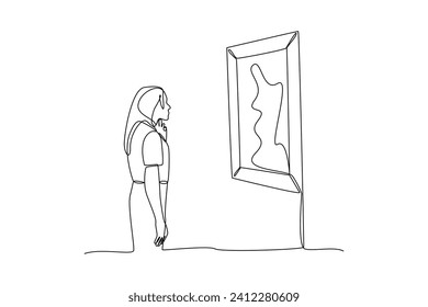 Simple continuous line drawing of woman  awestruck seht saw a art.