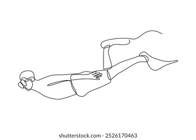 simple continuous line drawing of young man snorkeling in the sea when holiday. Holiday minimalist concept. Sea holiday, diving, simple line, vector.