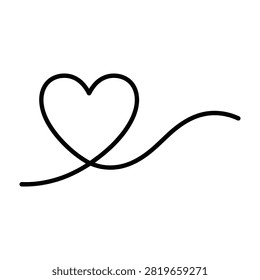 Simple continuous line forming a heart shape on white background. Minimalist symbol of love, romance, affection, and care. Perfect for Valentine's Day, weddings, and romantic designs.