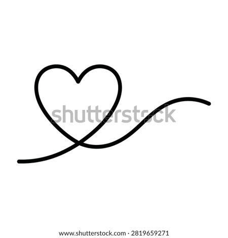 Simple continuous line forming a heart shape on white background. Minimalist symbol of love, romance, affection, and care. Perfect for Valentine's Day, weddings, and romantic designs.