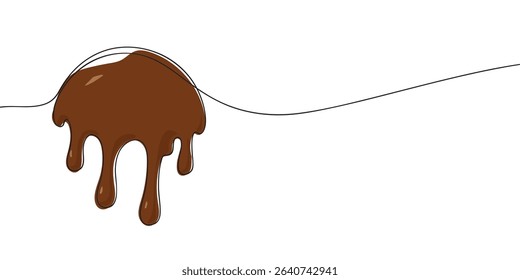 Simple continuous line illustration of dripping melted chocolate, perfect for dessert, sweet treat, or confectionery designs.
