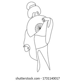 Simple continuous line illustration of a Japanese woman. Made in minimalist style. Perfect for branding. Also for logo, posters, banners. Made in vector.