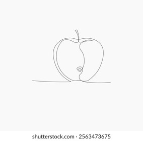 Simple continuous line illustrator drawing of an apple on white background 