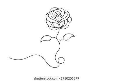 Simple continuous line rose flower artwork with modern minimal aesthetic. vector
