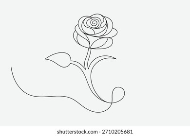Simple continuous line rose flower artwork with modern minimal aesthetic. vector