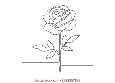 Línea continua simple icono de la flor de rosa en estilo minimalista limpio y elegante