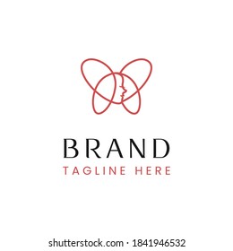 Simple continuous line shape as butterfly and face logo template